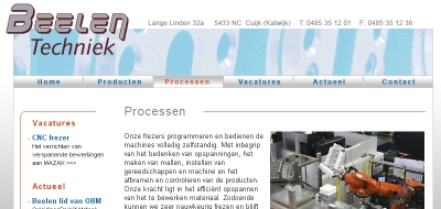 Detail van de website Beelen Techniek