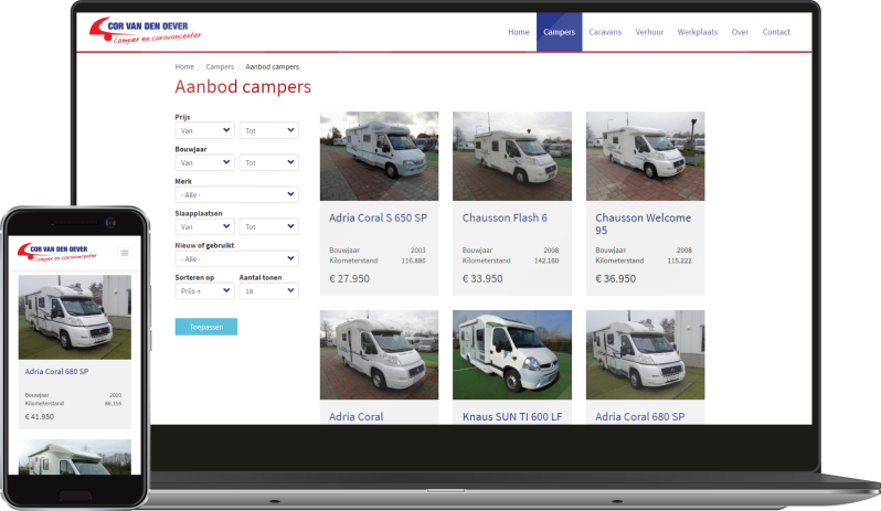 Cor van den Oever - Caravancenter screenshot aanbod