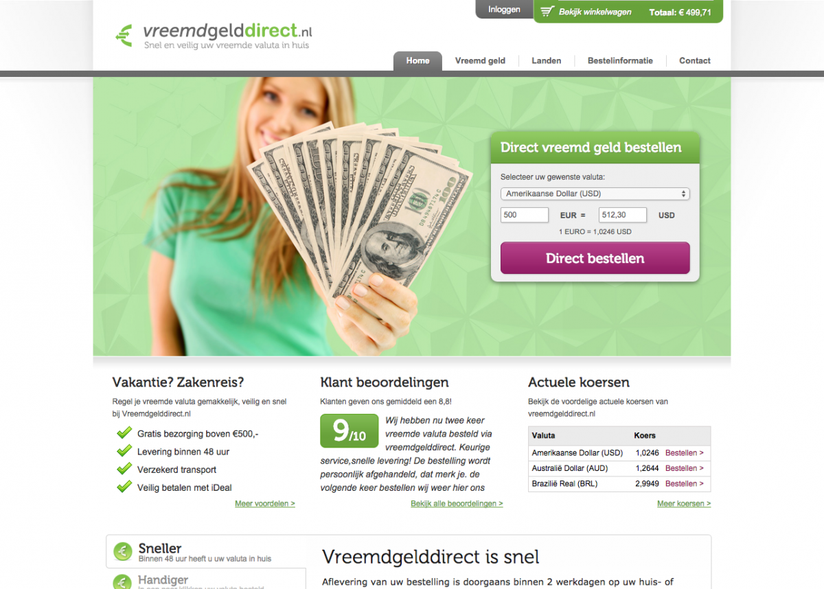Desktop screenshot Vreemdgelddirect Drupal E-commerce