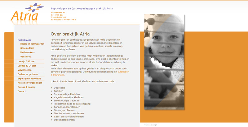 Detail van de website Atria Nederland