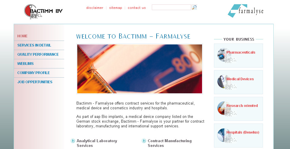 Detail van de website Bactimm - Farmalyse