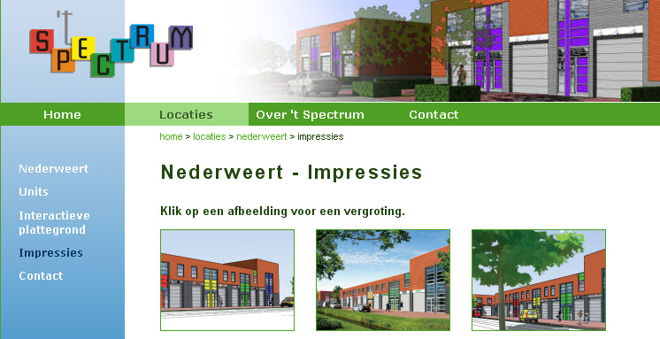 Detail van de website Bedrijfsunits Spectrum