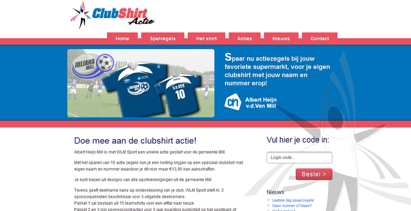 Detail van de website van Clubshirt Actie