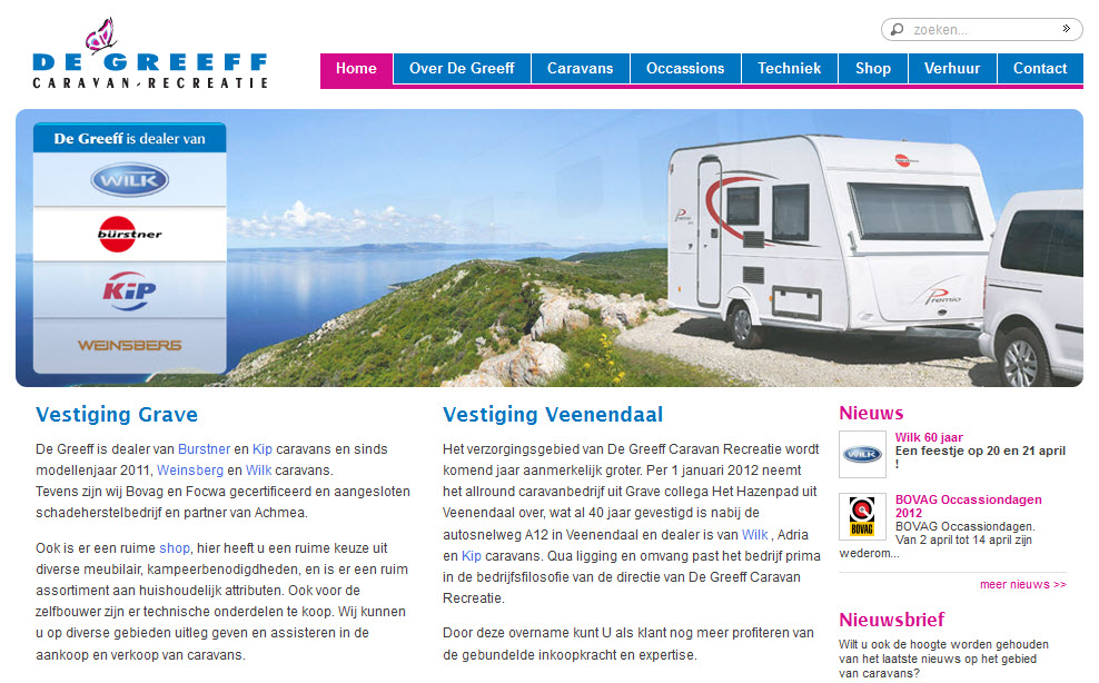 Detail van de Drupal website De Greeff Caravan en Recreatie