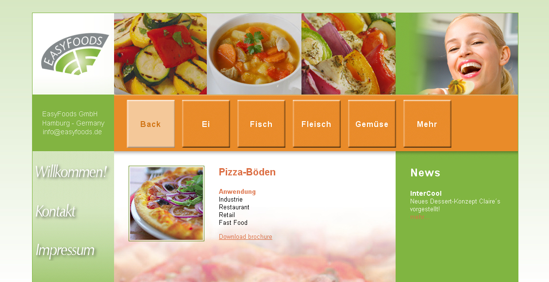 Detail van de website van Easyfoods