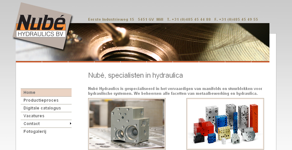 Detail van de website van Nubé Hydraulics