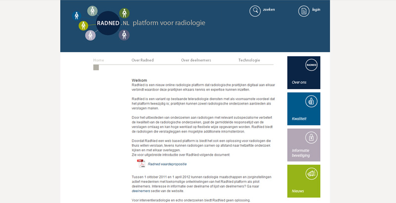 Detail van de Drupal website Radned