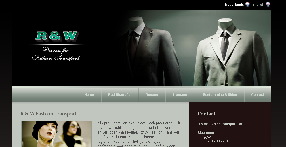 Detail van de website R en W Fashion Transport