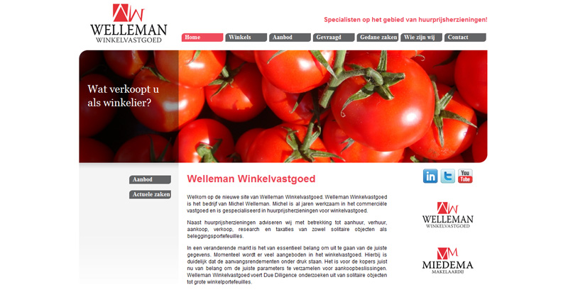 Detail van de website van Welleman winkelvastgoed