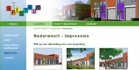 Detail van de website Bedrijfsunits Spectrum