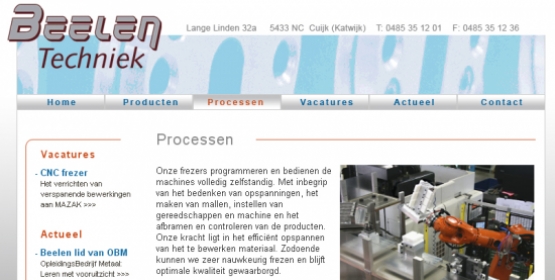 Detail van de website Beelen Techniek