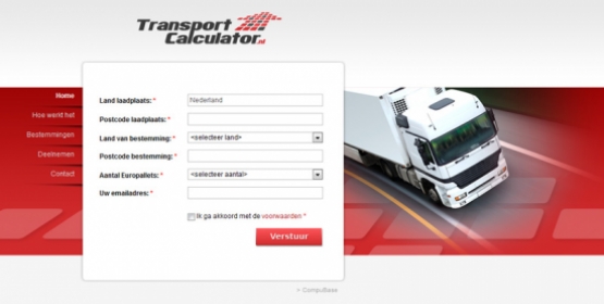 Detail van de website Transport calculator