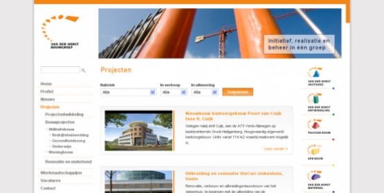 Detail van de website van Van der Horst Bouwgroep